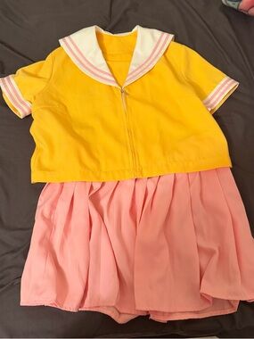 JK kawaii Yellow & Pink Sailor-Style Mini Dress